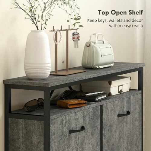 Wyld Haus Verala Wooden Cement Effect Grey Shoe Cabinet With 4 Flip Drawers And Shelf