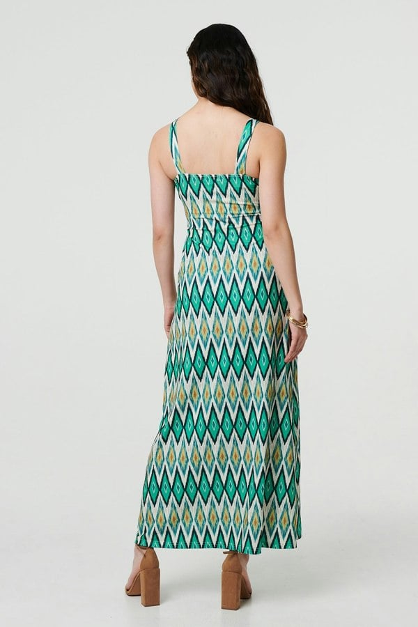 Green | Abstract Print Sleeveless V-Neck Maxi Dress

