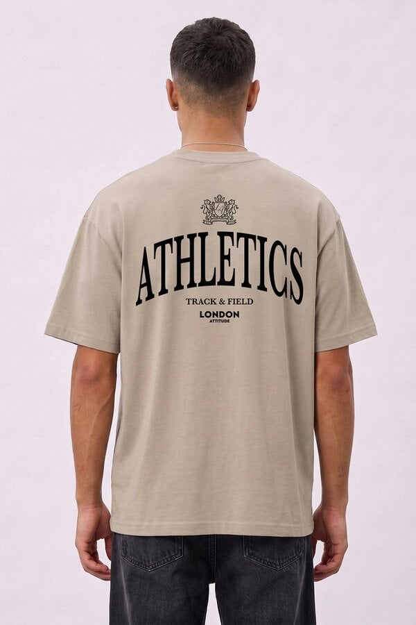 London Attitude Athletics Premium Graphic T-Shirt in Black Print - Stone