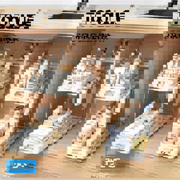 Toque Under Sink Organiser Two Slide-Out Drawers Kitchen Storage 2pcs White