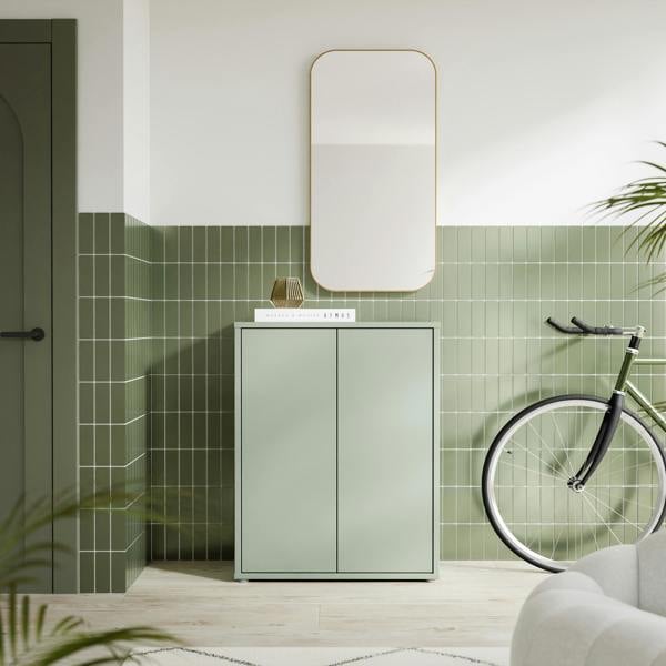 Furniture To Go Alice Springs Shoe Cabinet with 2 Doors Push-to-Open in Sage Green