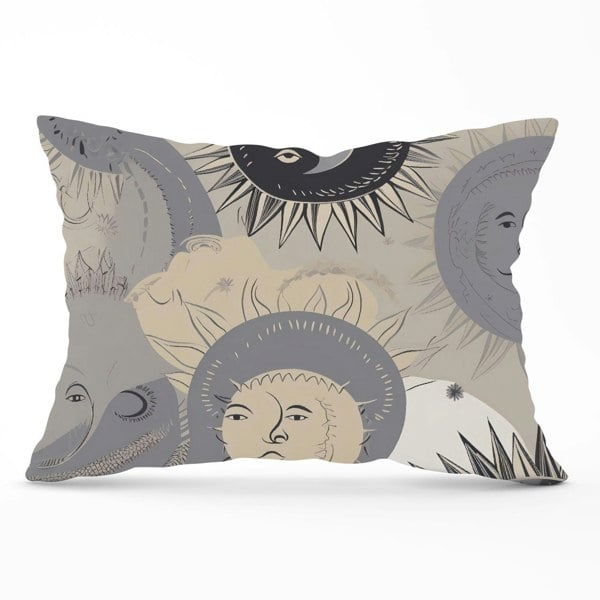 Warren Reed Grey Black Abstract Moon and Sun Cushions