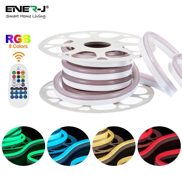 ENER-J 3M Smart WiFi RGB LED Neon Strip Light, IP65 Flexible Colour-Changing, Alexa/Google Control, 12V 30W, Memory Function