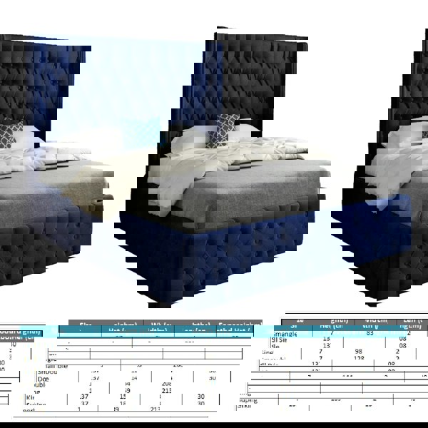 Casa Magna Turin Straight Winged Upholstered Soft Velvet Bed Frame - Blue