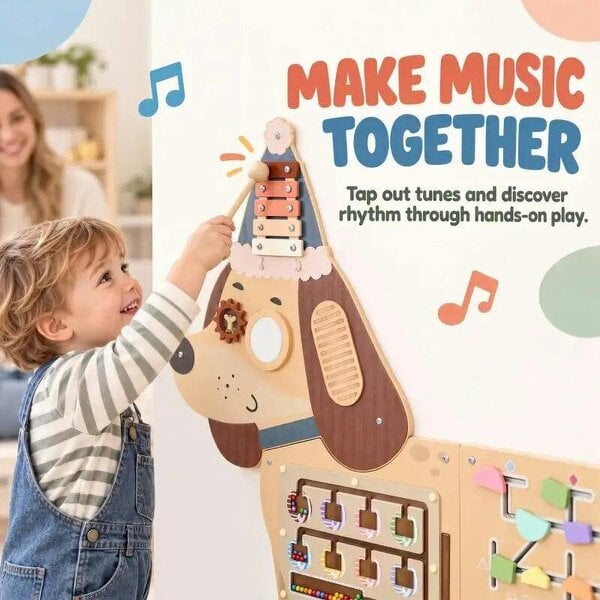 Bobobiy Montessori Inspired Busy Board, Wooden Dachshund Sensory Wall Panel for kids Touch, Feel & Learn, Classroom, Playroom