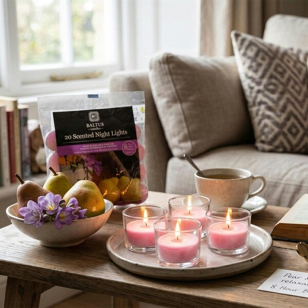 Baltus Pear Blossom & Freesia Scented Tealight Candles, Pack of 20, Up to 8 Hour Burn Time