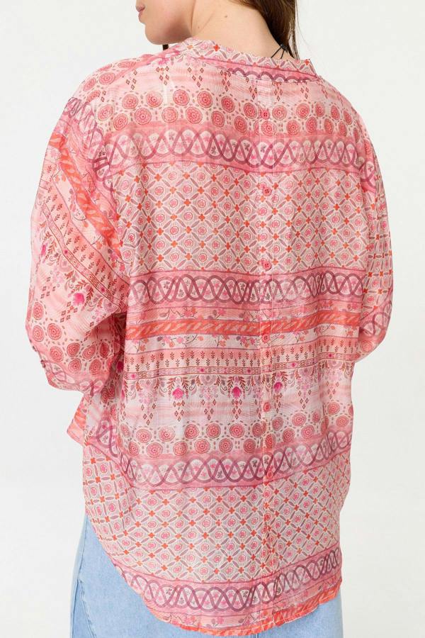 Pink | Abstract 3/4 Sleeve Relaxed Tunic Shirt