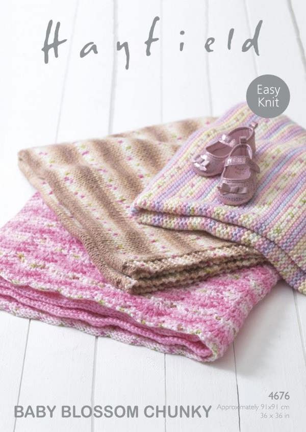Hayfield Blossom Chunky Knitting Pattern 4676, Blankets for Baby, Various Sizes - Advanced