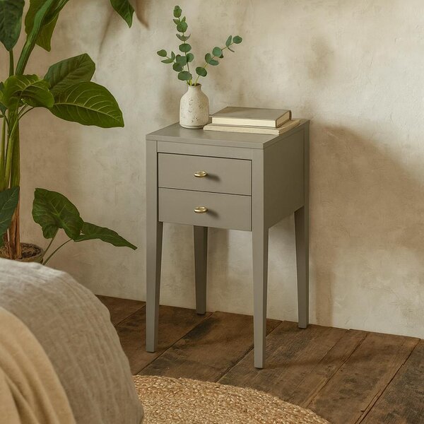 Wyld Haus Fortaleza Mist Grey Wood Grain 2 Drawer Bedside Table