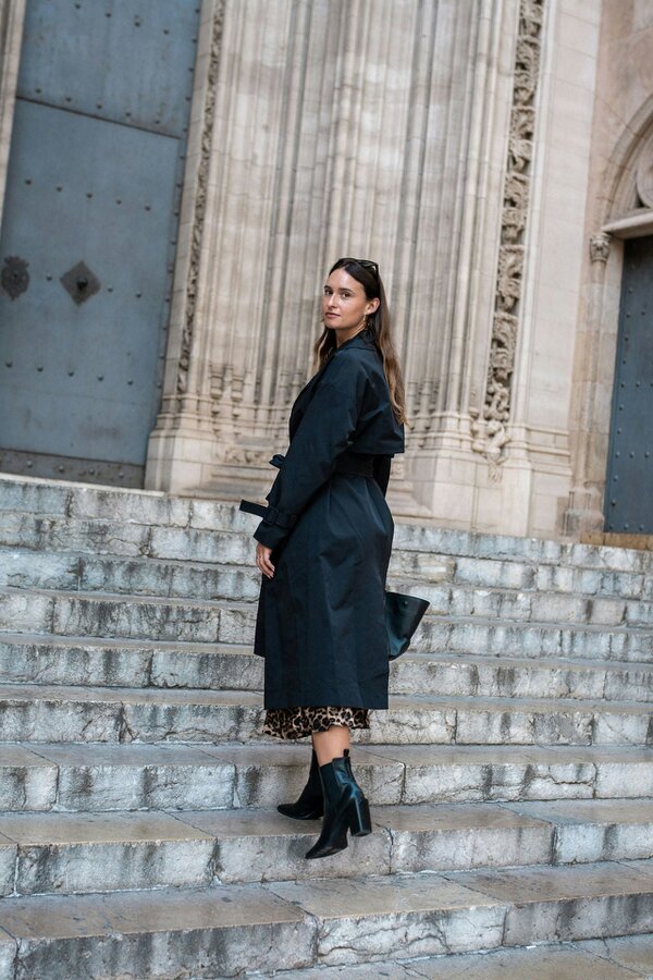 Gini London Black Double Breast Longline Belted Trench Coat