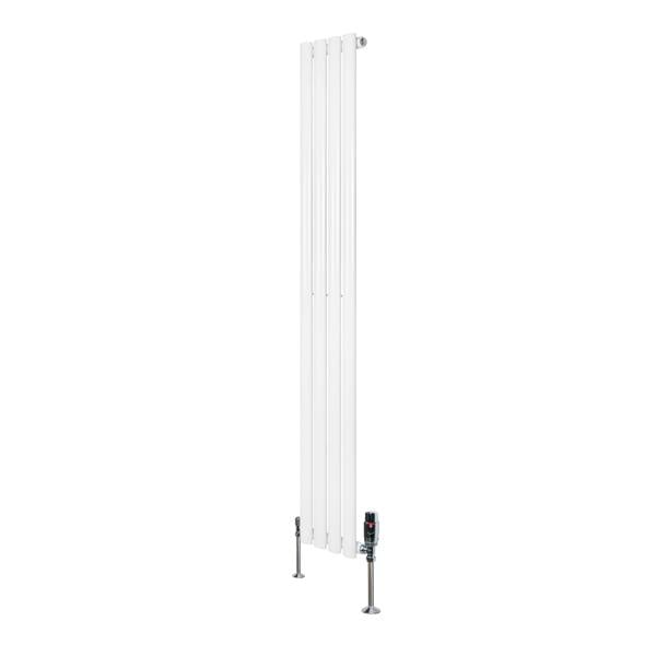 Oval single column radiator in sleek white, measuring 1600mm x 240mm, featuring modern design and integrated valves for efficient heating