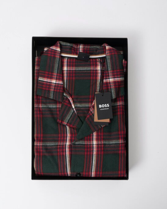 BOSS Orange Holiday Mens Long Pyjama Set with Button Shirt Top - Open Red 645