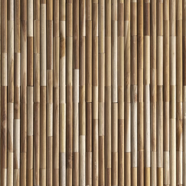 Wallsupply UltraWood Reeded Round Reclaimed Solid Teak Wood Panels, Wall Cladding 3D Interlocking Tiles, 10pcs 1m²