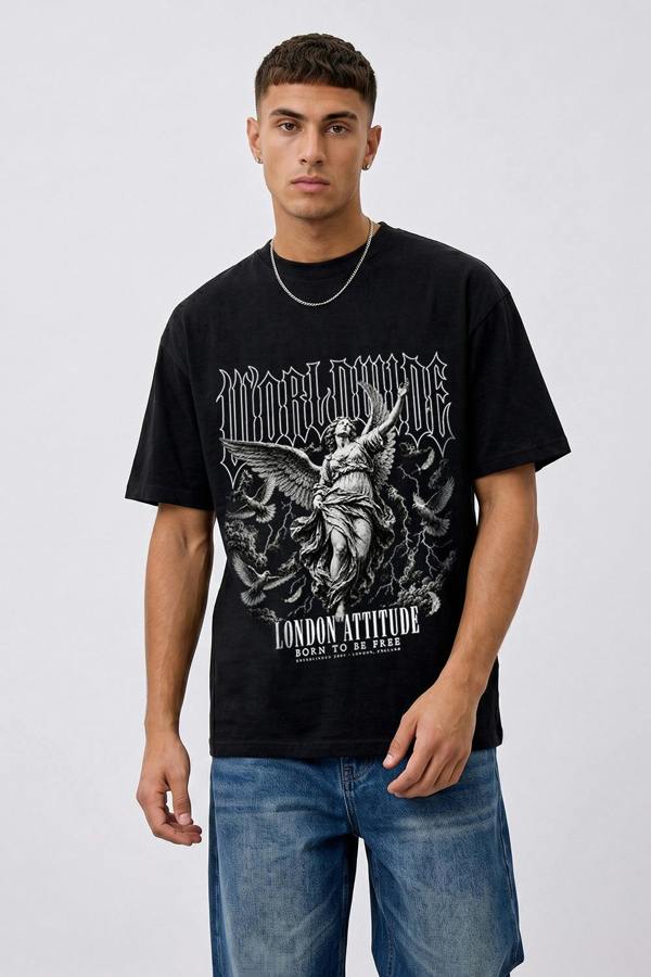 London Attitude Worldwide Angel Oversized Heavyweight Graphic T-Shirt