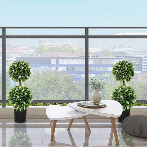 Wyld Haus Kelola Set Of 2 Artificial Lavender Flower Ball Trees In Pots H8 70cm White