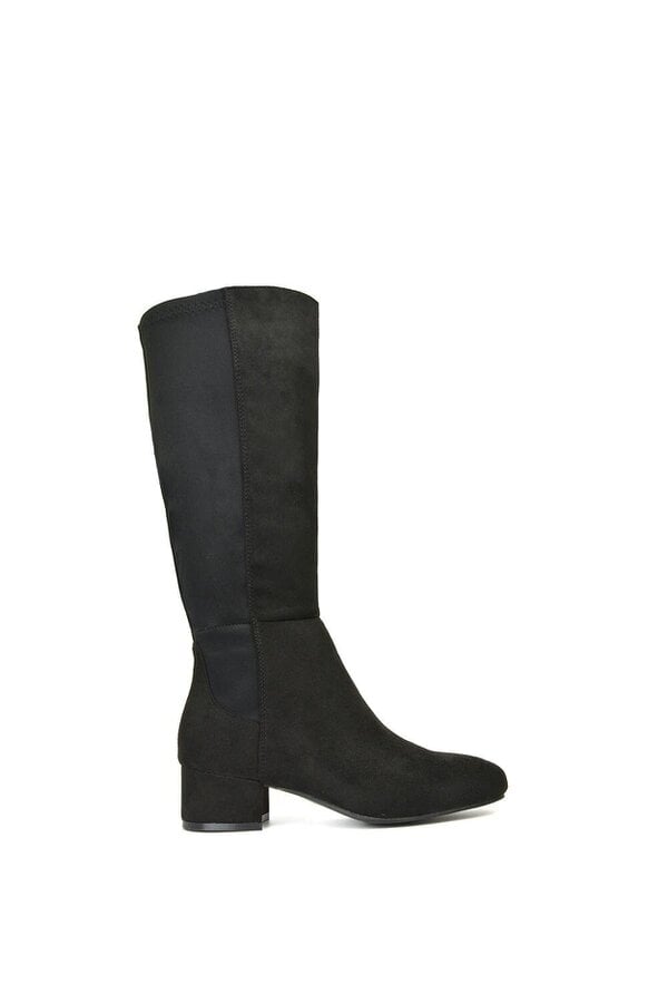 XY LONDON Low Block Heel Elasticated Calf Long Boots With Zip Fastening