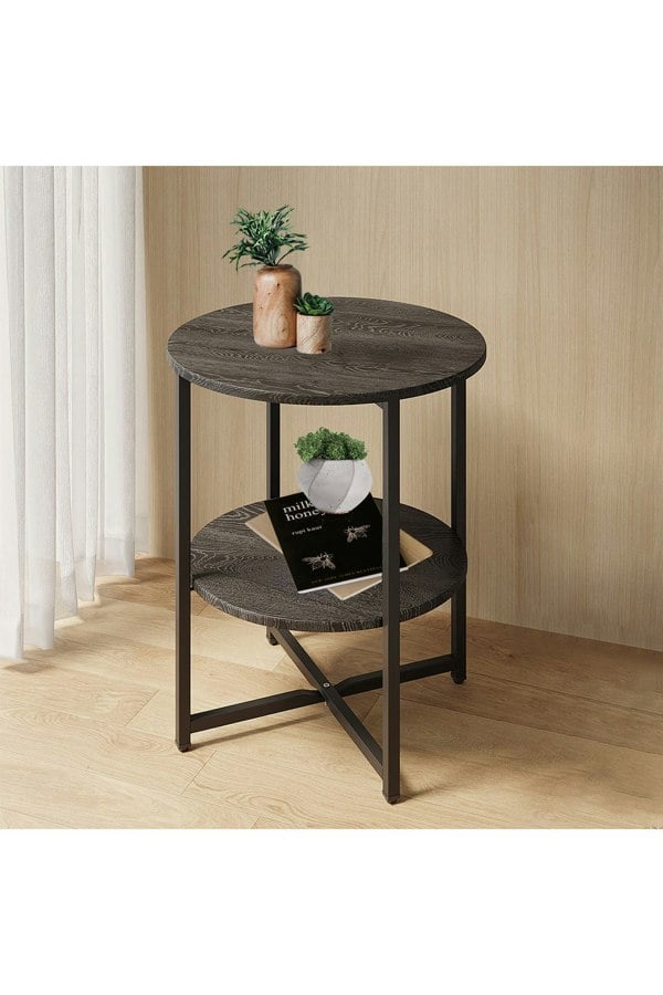 Living and Home Black Small Round Coffee Table with 2 Tier