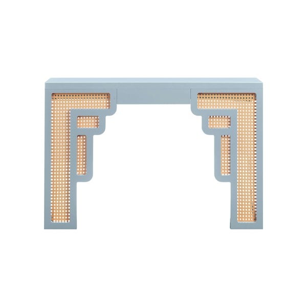 Furniture Edit Suzie Pastel Blue & Rattan Console Table