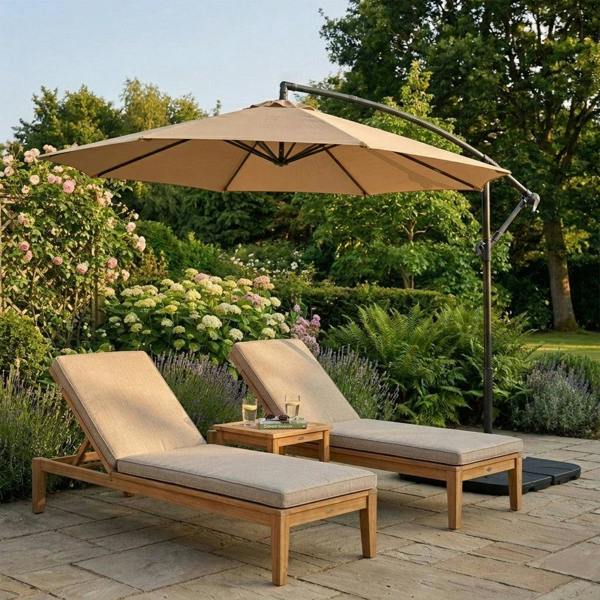 Jardi Cantilever Parasol 3m With Full Fan Base – Beige