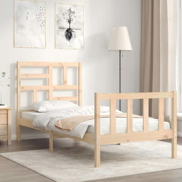 Berkfield Bed Frame with Headboard Single Solid Wood