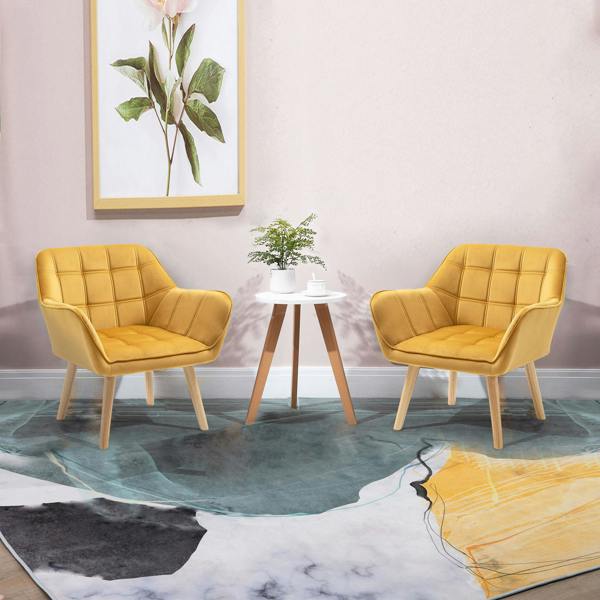 HOMCOM Velvet-Feel Accent Chair w/ Wide Arms Slanted Back - Yellow
