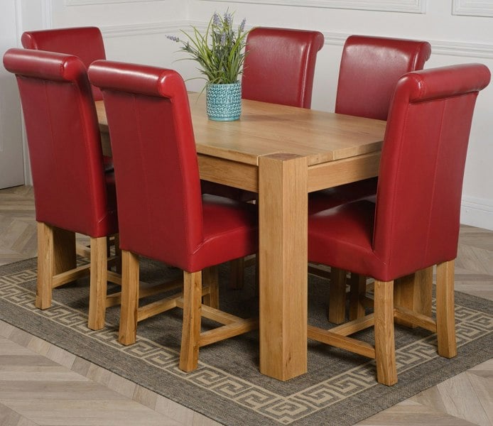 That's Furniture Kuba Medium Oak Dining Table with Washington Leather Chairs
