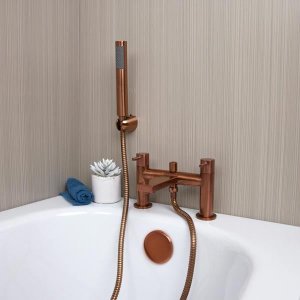 Flode Eslov | Bath Shower Mixer Tap | Includes Handset and Holder | Copper