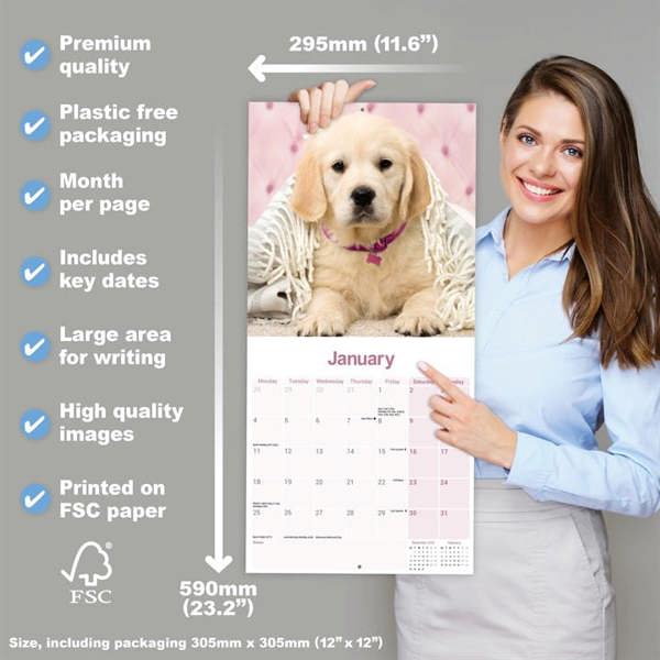 Golden Retriever Calendar 2027, Wall Calendars, Month To View, Dogs, Gift