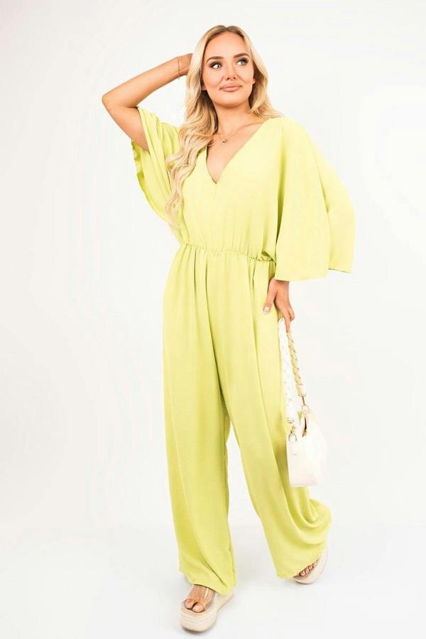 Maysa Wide Leg V Neck Jumpsuit With Back Tie Detail - Avocado