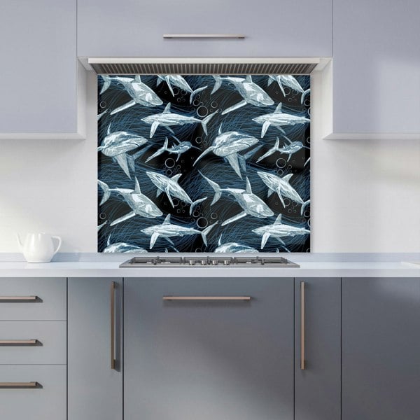 Warren Reed - Designer Hand Drawn Shark Pattern Kitchen Splashback