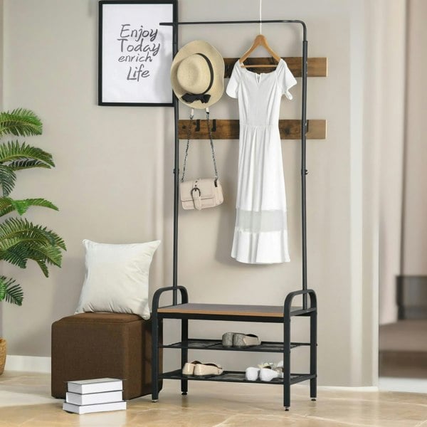 Rafaelo Mobilia Industrial Coat Rack Stand With 2 Shelves & 8 Hooks