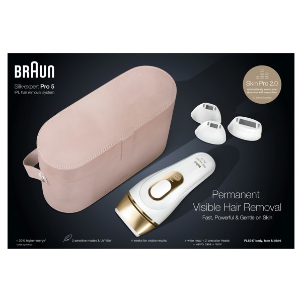 Braun IPL Silk-Expert Pro 5, At Home Hair Removal Device with Vanity Case, White/Gold, PL5347