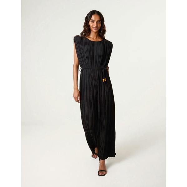 Blue Vanilla Pleated Shoulder Pad Jumpsuit