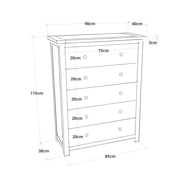Cabinet Bits Argenta 5 Drawer Chest of Drawers Wood Knob