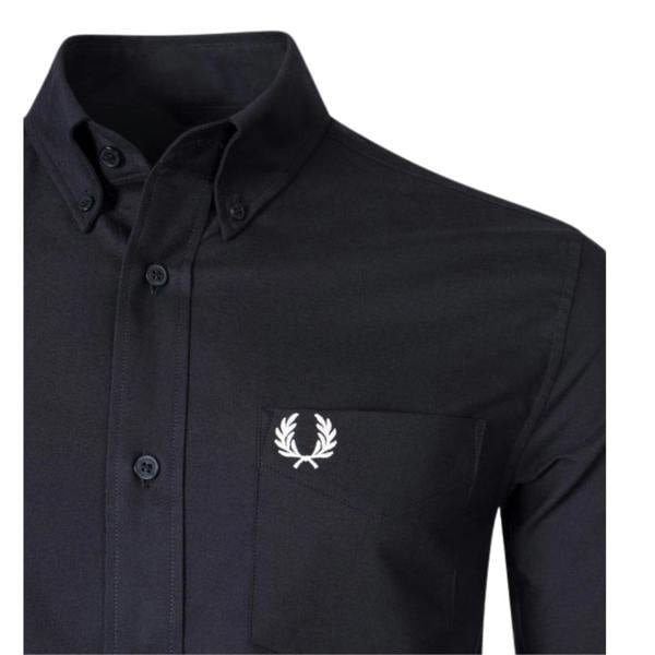 Fred Perry Plain Black Long Sleeve Oxford Shirt S