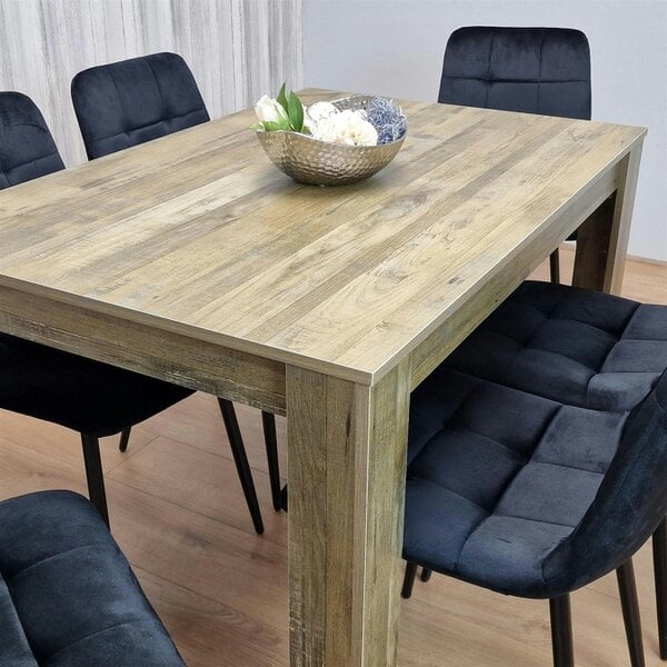 Kosy Koala Dining Table and 6 Chairs Rustic Effect Wood Table 6 Black Velvet Chairs Dining Room
