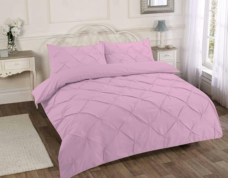 Night Zone Alexandra Pintuck Polycotton Duvet Cover Set – Easy Care Textured Bedding - Pink