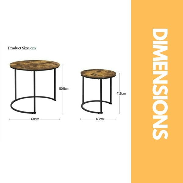 Rafaelo Mobilia Set Of 2 Round Nesting Tables Rustic Brown