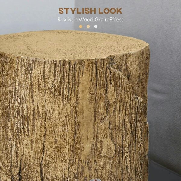 Bobobiy Tree Stump End Table, Round Concrete Side Table for Indoor and Outdoor Use, Natural Wood Effect