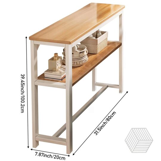Havendro 2-Tier Console Table, Wood Side Table with Metal Frame, Narrow Sofa Table