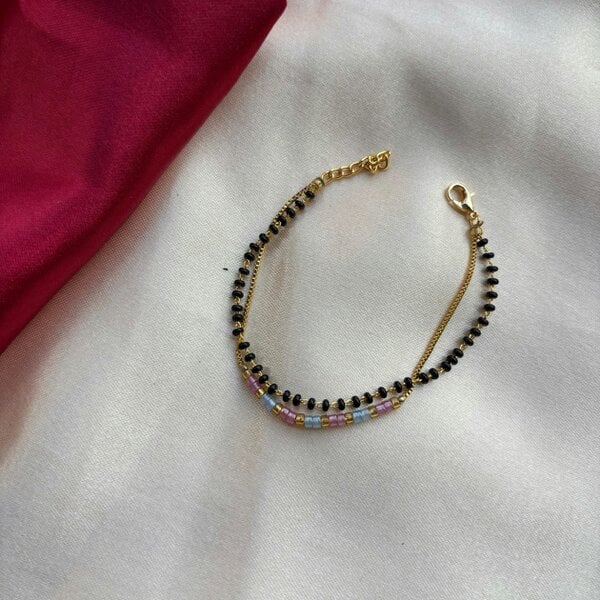 The Colourful Aura Two layer Black Beaded Plain Unisex Mangalsutra Bracelet