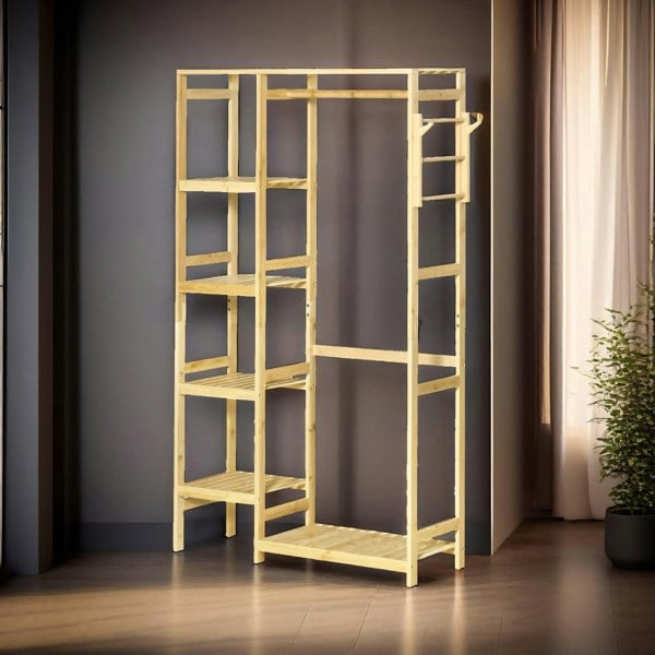 Rafaelo Mobilia Bamboo 155CM Tall Open Wardrobe With Shelves