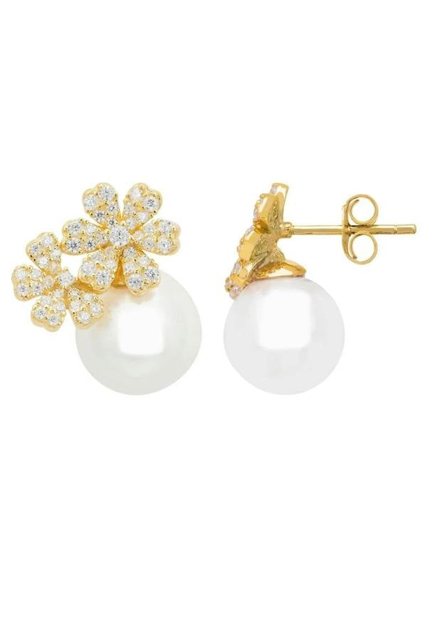 Bouquet And Pearl Stud Earrings Gold - LATELITA Earrings