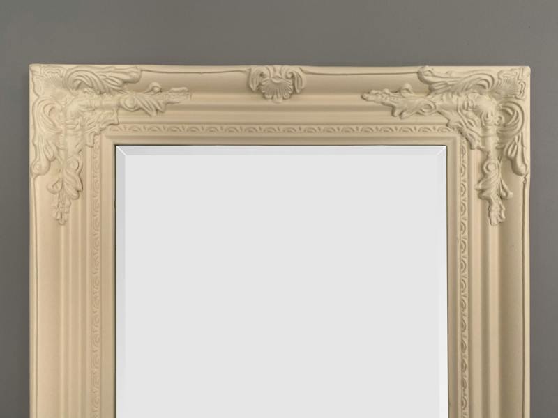 Downton Interiors Antique Style Cream Tall Ornate Dressing Wall Mirror with Bevelled Glass 142cm