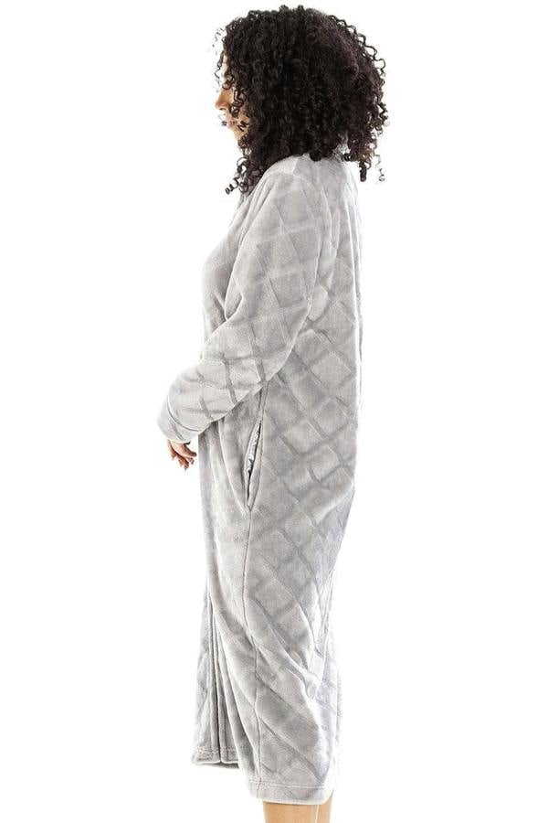 Camille Women's Housecoat Fleece Zip Robe with Inseam Pockets