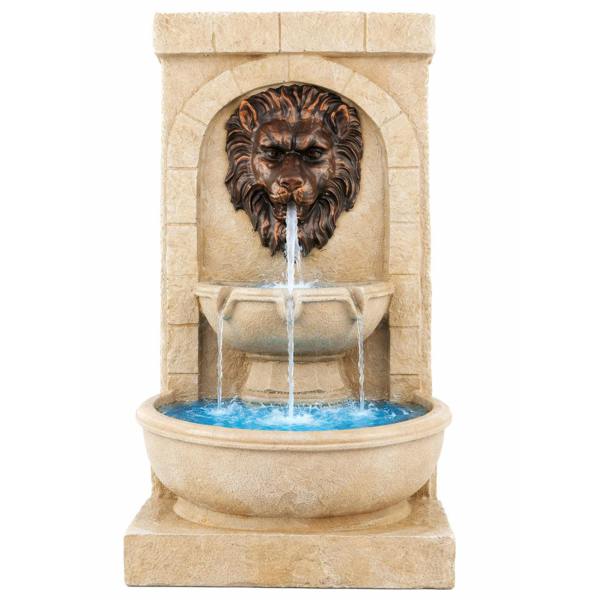 Gardenwize Lion Head Solar Wall Fountain with Battery Backup