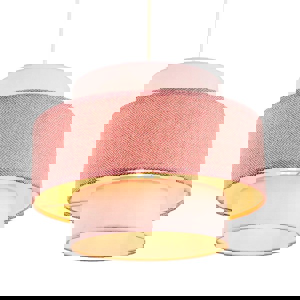 Modern Soft Pink Herringbone Linen Triple Tier Design Pendant Shade Image 4