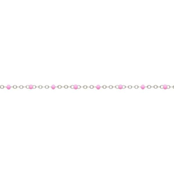 Sarah Layton 925 Sterling Silver Flat Cable Chain with Pink Beads