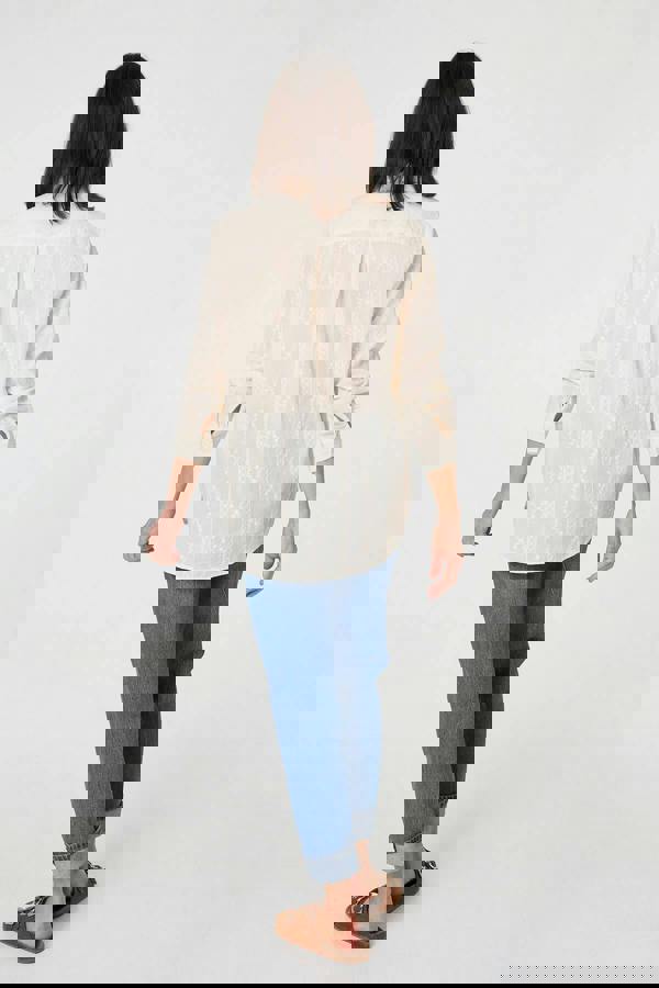 White | Embroidery Textured Long Sleeve Shirt