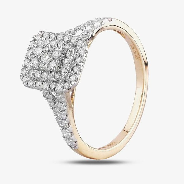 T. H. Baker 9ct Two Colour Gold 0.50ct Diamond Oblong Cluster Shouldered Ring TH012556R